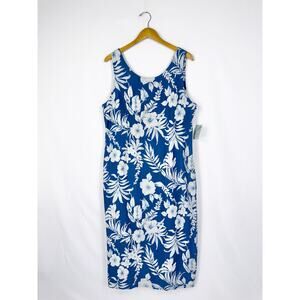 Pineapple Moon Vintage Tropical Jane 100% Silk Long Dress Women's XL Blue